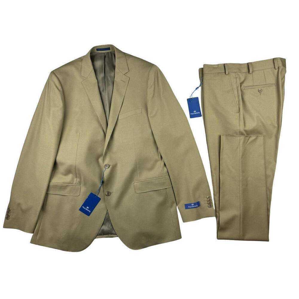 Paul Betenly Wool Two Piece Modern Fit Suit Tan Size US 44 L | 35 W